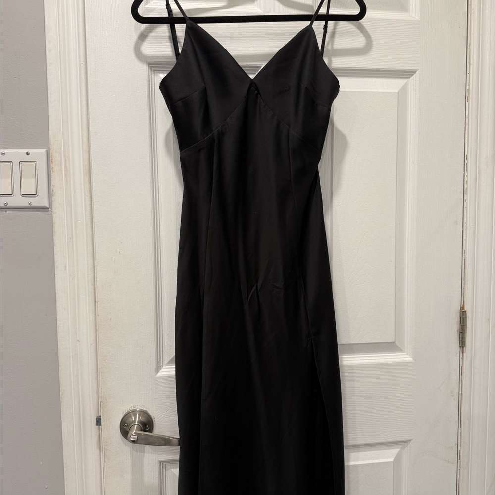 DYNAMITE Elegant Black Satin Spaghetti Strap Dress